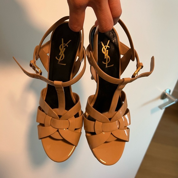 Saint Laurent Women's Tribute Platform High Heel Sandals in Nude YSL - Picture 6 of 6